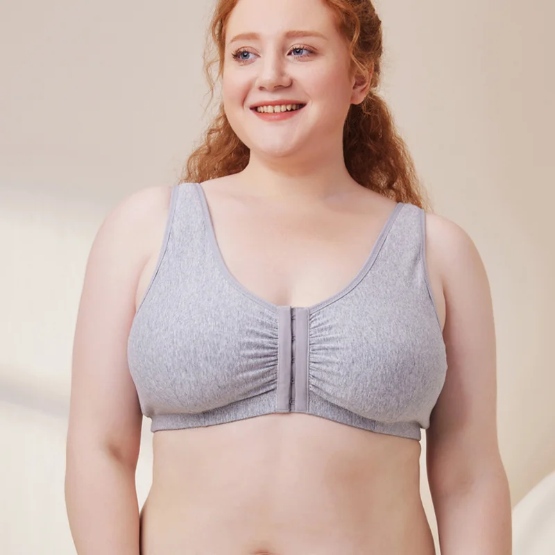 Wholesale Cotton Big BCDE Cup Wireless Inner Pockets Hold Silicone Bra Plus Size Women Post Mastectomy Surgery Front Open Bra