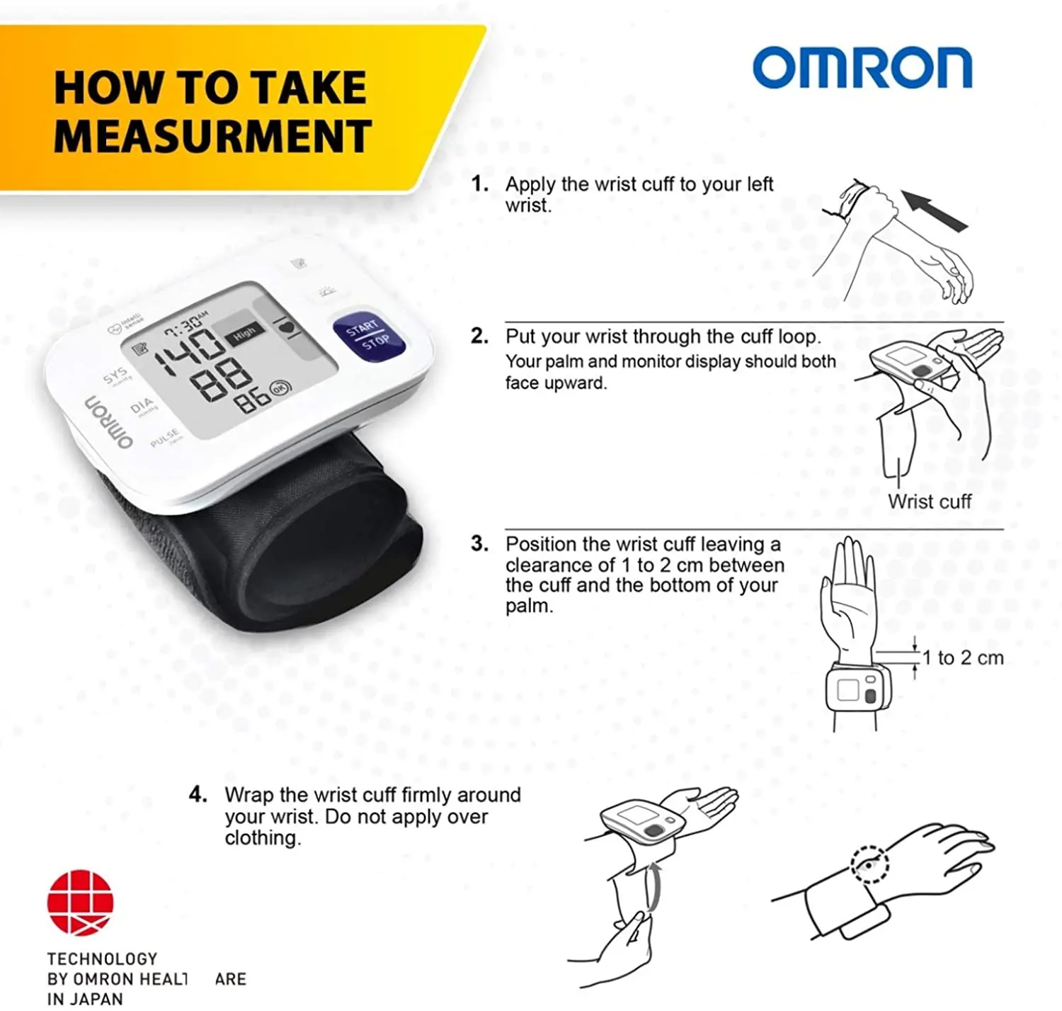 Автоматический наручный Монитор артериального давления Omron Hem с Умной технологией, руководство по упаковке манжеты и обнаружение неправильной сердцебиения