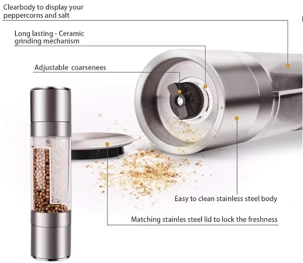 Custom Adjustable Manual 2 In 1 Pepper Mill Bottle Mini Dual Herb Spice Mill Shaker Set Stainless Steel Salt And Pepper Grinder
