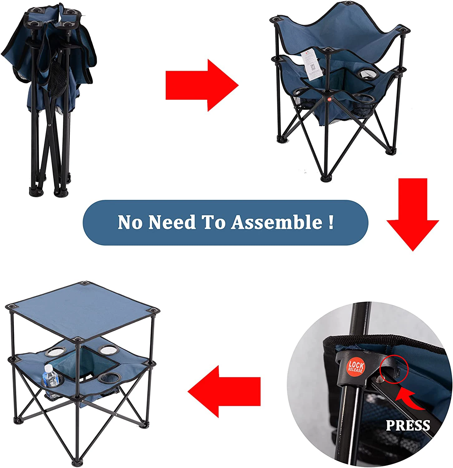 Camping Folding Table Portable Light Weight Outdoor Picnic Foldable Square Metal Stable Frame Dining Tables With Cup Holder