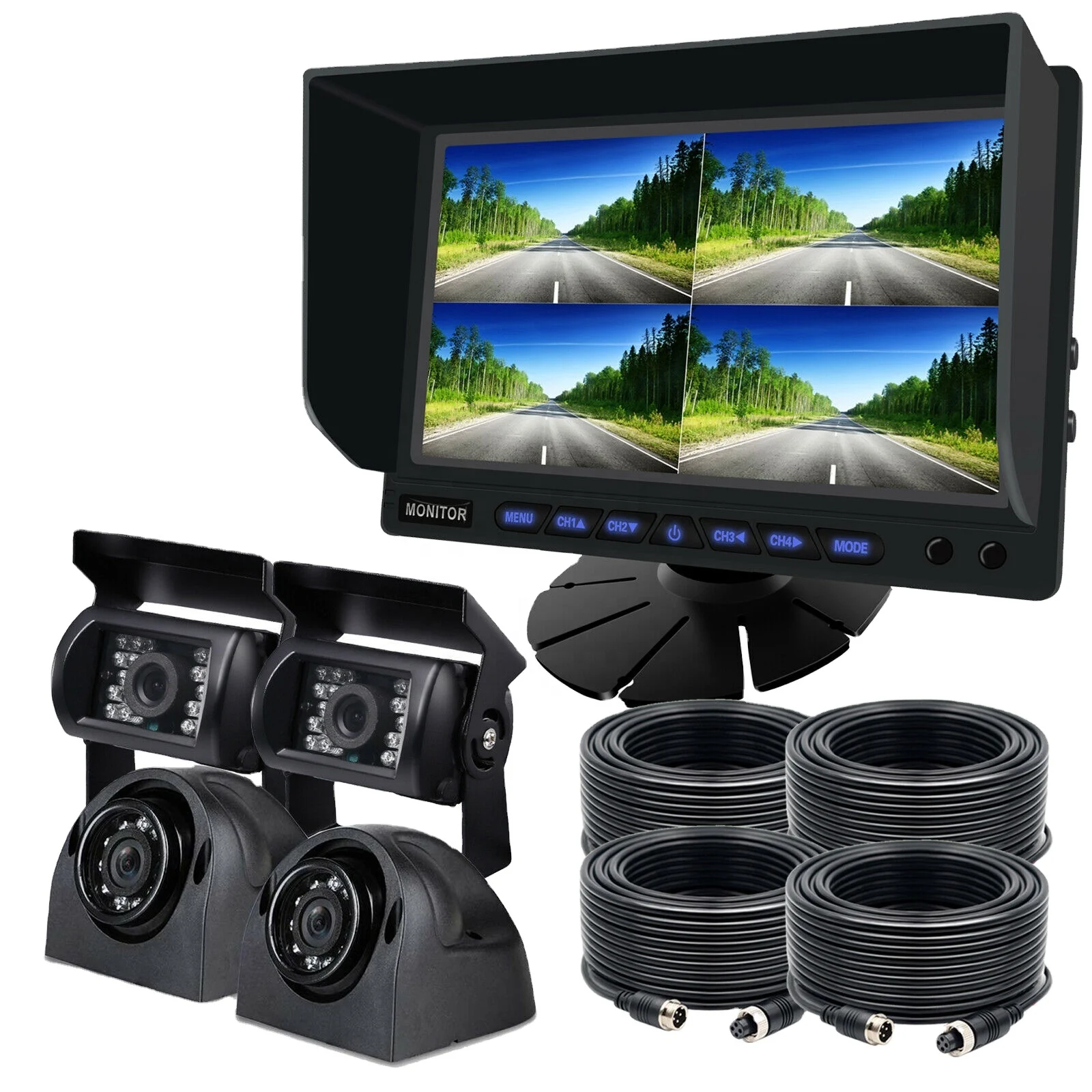 
iPoster Backup System Built-in DVR 4 CH Recording 1080P 64GB +4 cameras 9 inch quad monitor with DVR 