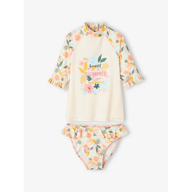 sublimation printing kids bikinis two piece  Bikini Sets For girls long sleeve and ruffle bottom Swimsuit for girls OEM