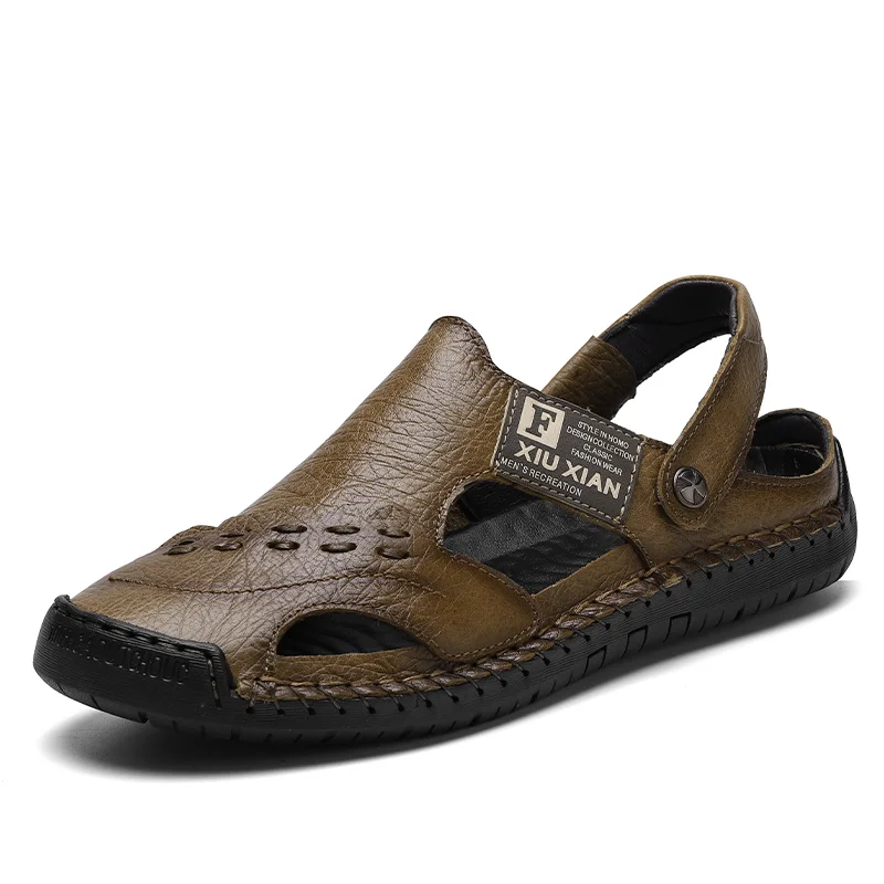
100% Genuine Leather Sandals Men Breathable Outdoor Sandals Plus Size 48 Dual Men Slippers 