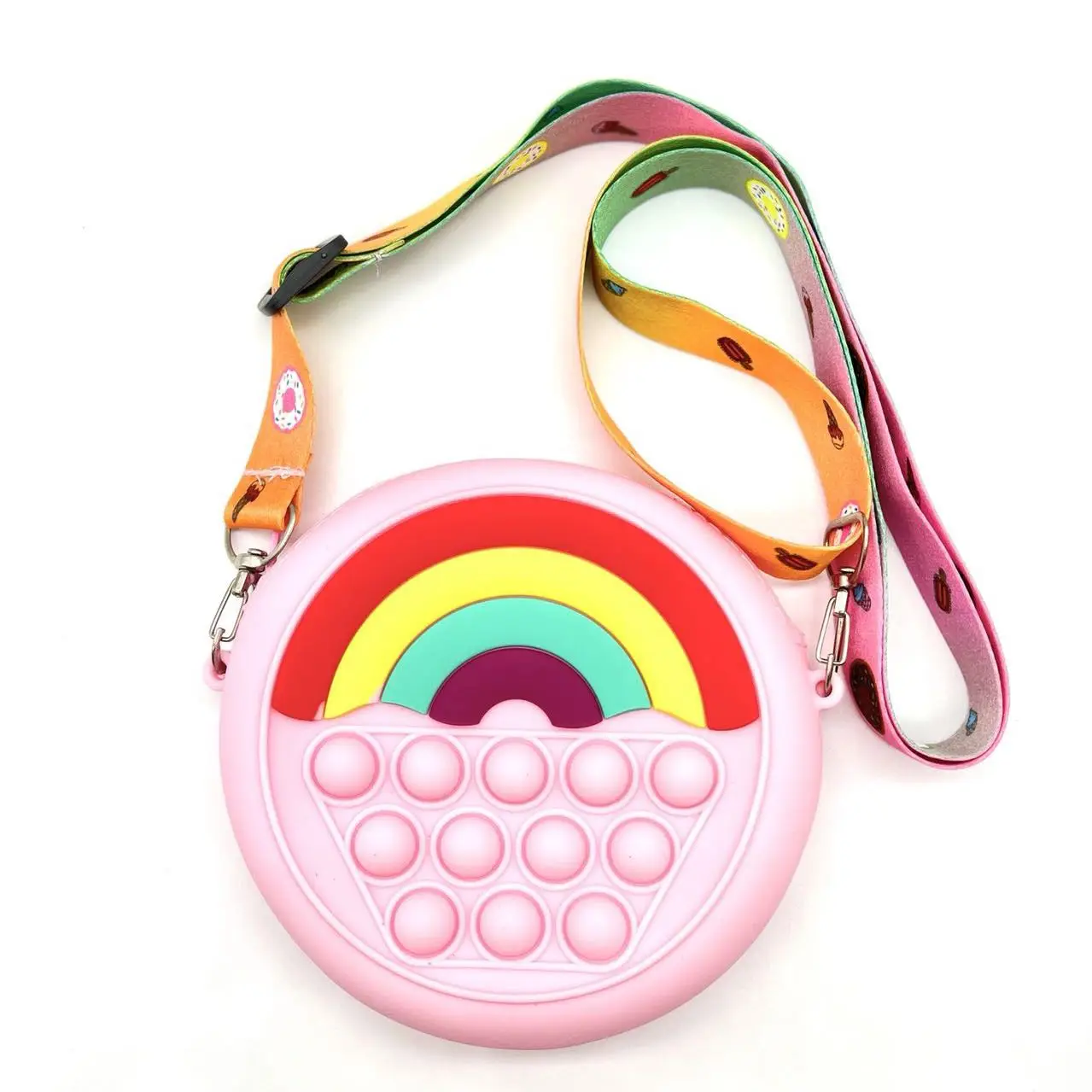 Girls soft silicone push bubble poppet crossbody hand money bag kid unicorn fidget toy push pop it coin purse