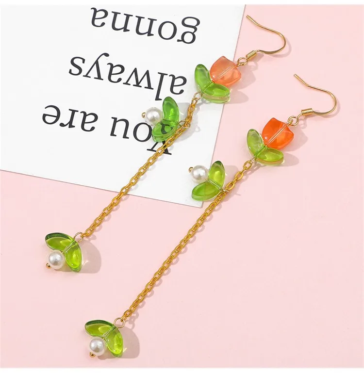 Jewelry components transparent multicolor tulip flower leaf glass beads  for jewelry making findings