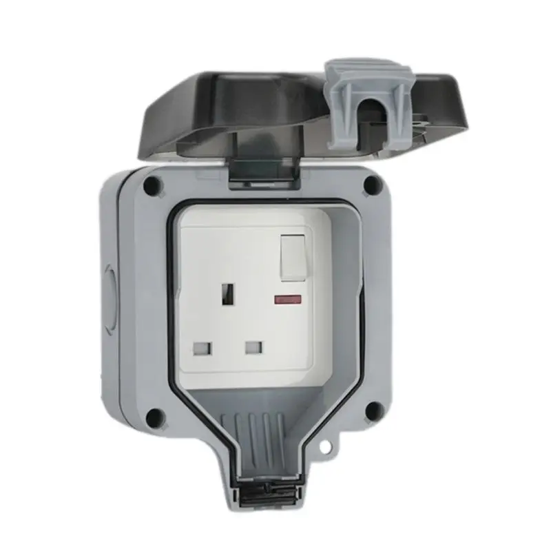 High Quality   13A UK  Three-Hole Waterproof Socket With Single Control Band Lamp Sockets And Switches