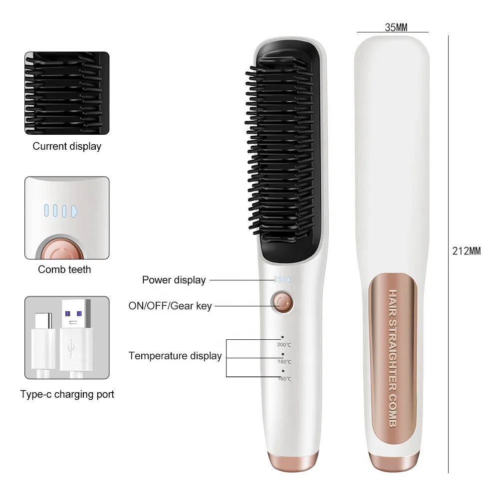 Portable Hair Straightener Brush USB Rechargeable Wireless Electric Mini  Hair Straightener Comb For Travel