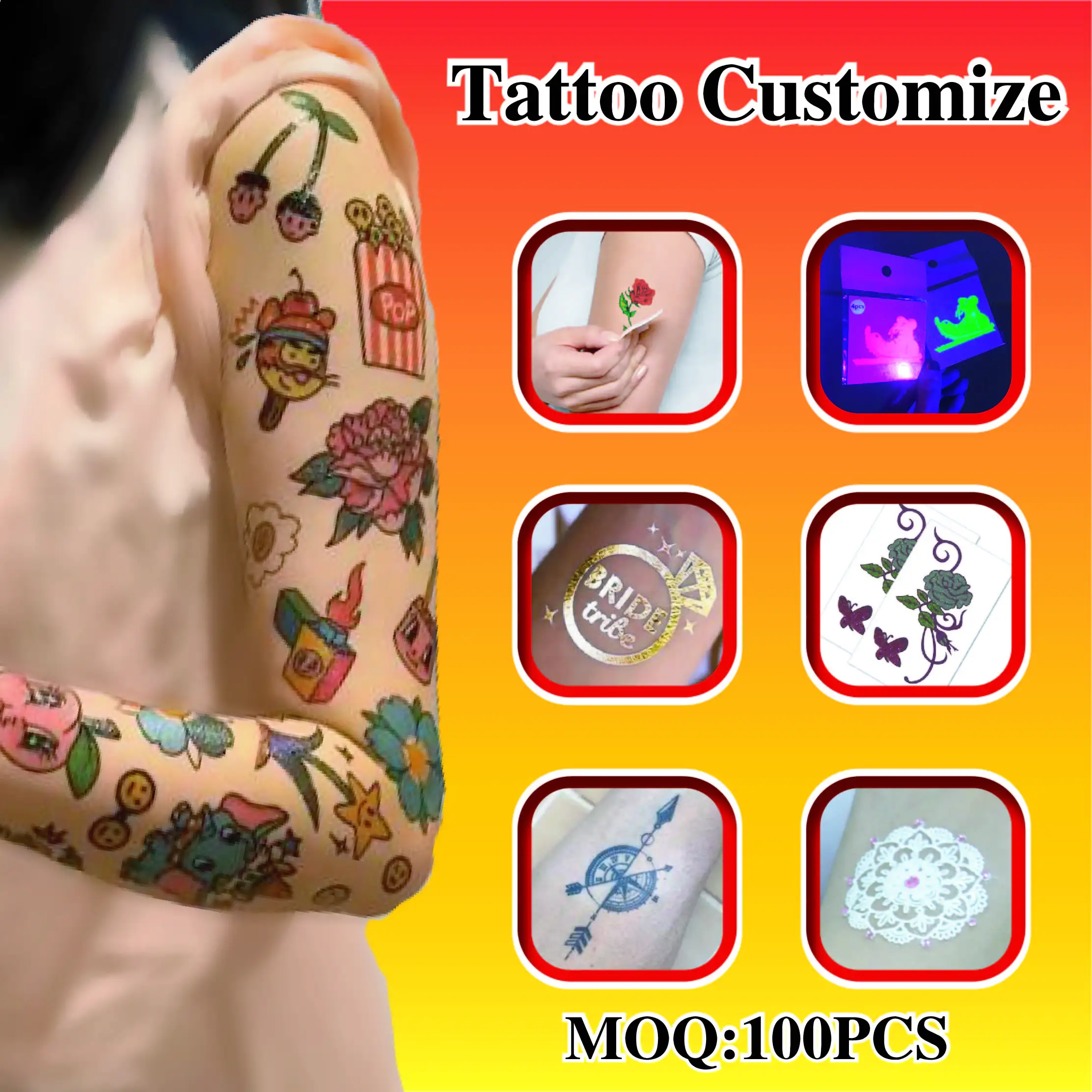 Custom printed logo water transfer fake temporary body tattoo sticker