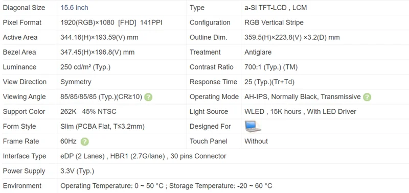 NV156FHM-N42 N41 LP156WF4 LP156WF6 SPK1 SPK3 SPK6 15.6 Slim 30pin Full HD FHD IPS LCD Panel Matrix Laptop Screen Replacement