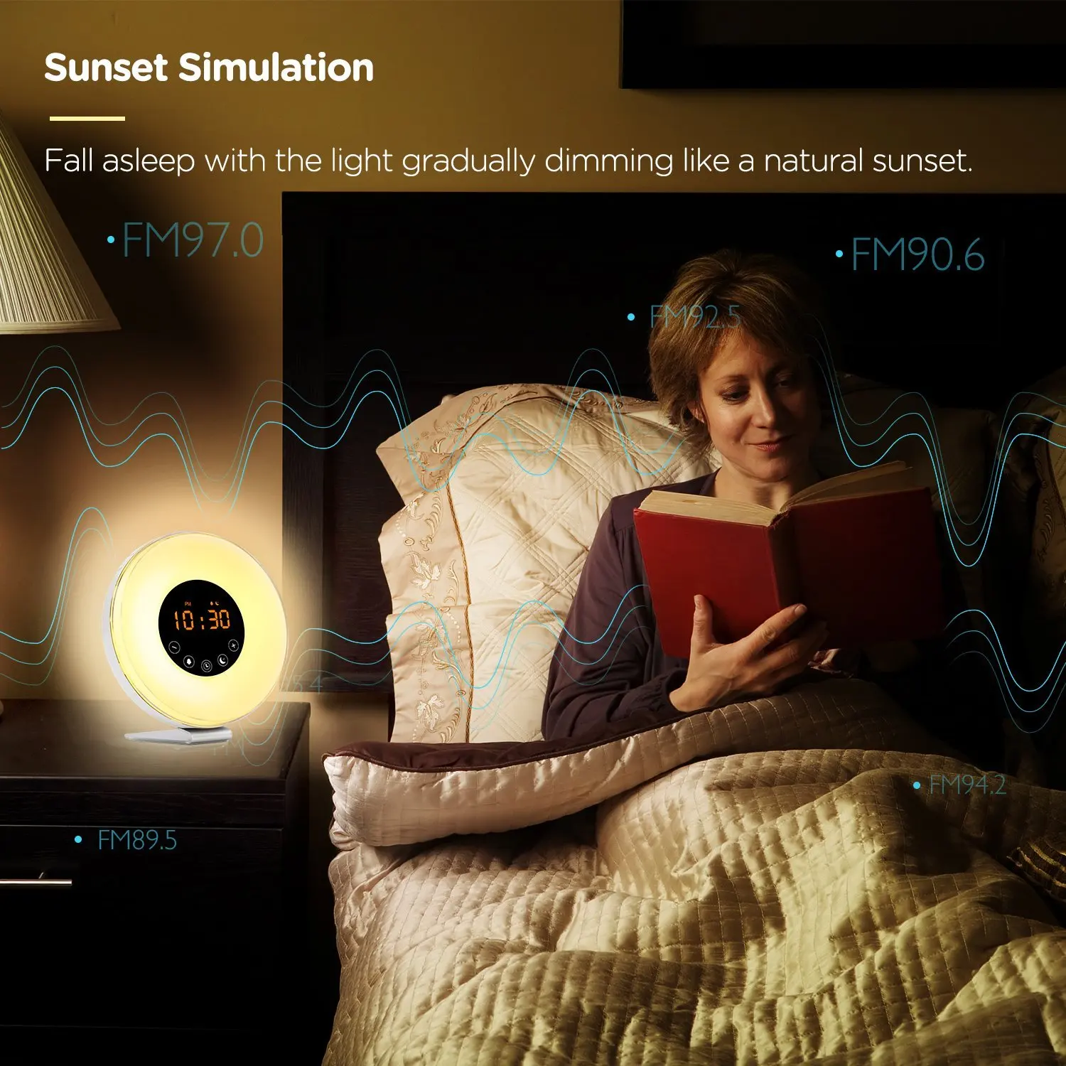 7 Color LED Light Night Light Bedside Table Lamp Sunrise Natural Sound Alarm clock With FM Radio Wake Up  Light