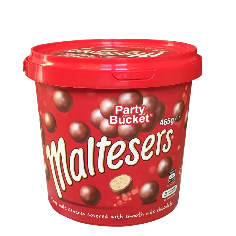 hot sales PP IML custom  food round plastic bucket  Maltesers Chocolate Bucket Party Bucket