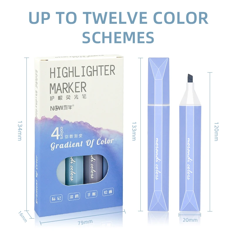 Non toxic student supplies kids bright color long lasting high quality highlighter marker sets 4 pcs set marking highlighter