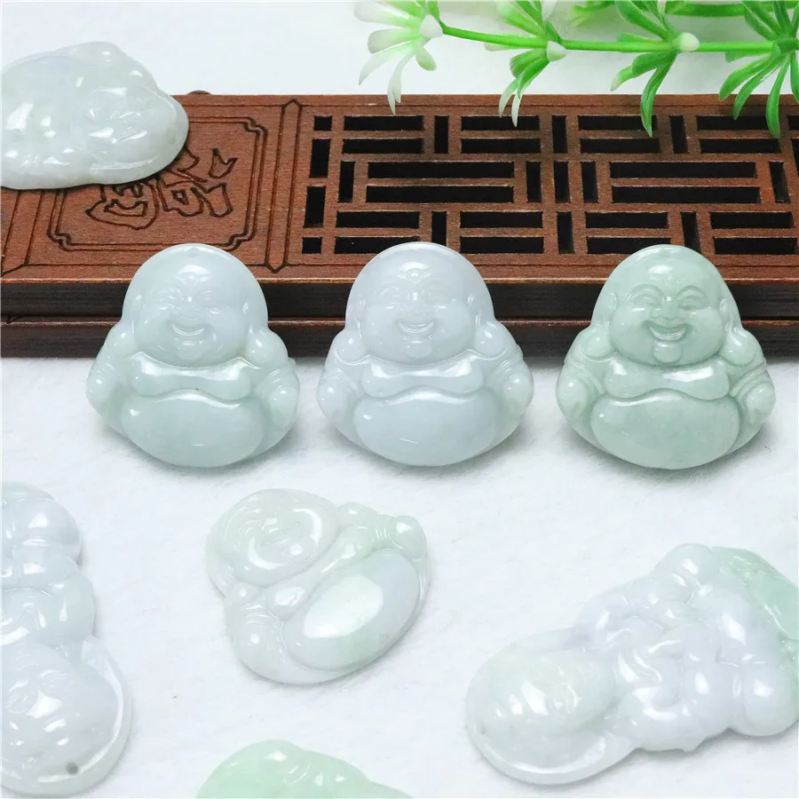 100% Real Natural Burma Jade Buddha Necklace Pendant green Myanmar jade Milo women children jewelry Good Luck Best Gift