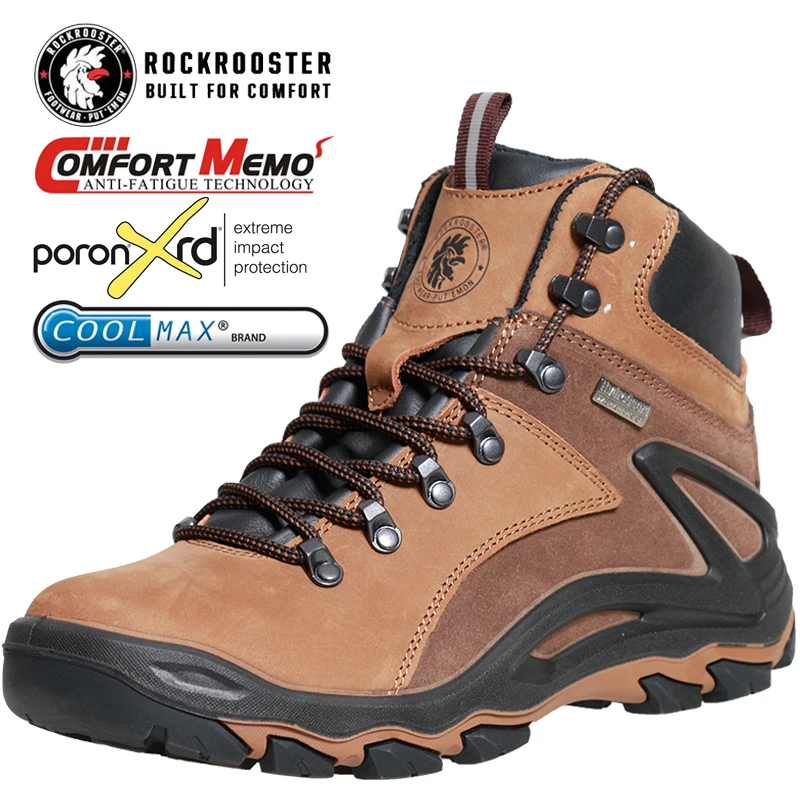 ROCKROOSTER Mens Hiking Boots Waterproof Trekking Shoes Genuine Leather Breathable Outdoor Mountain Shoes Sport Climbing Boots