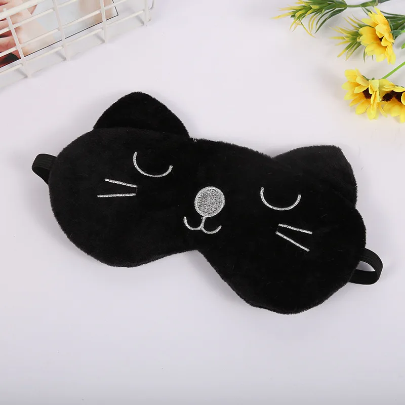 Cute cartoon embroidery cat eye mask office lunch break sleep protection eye mask plush comfortable shading eye mask
