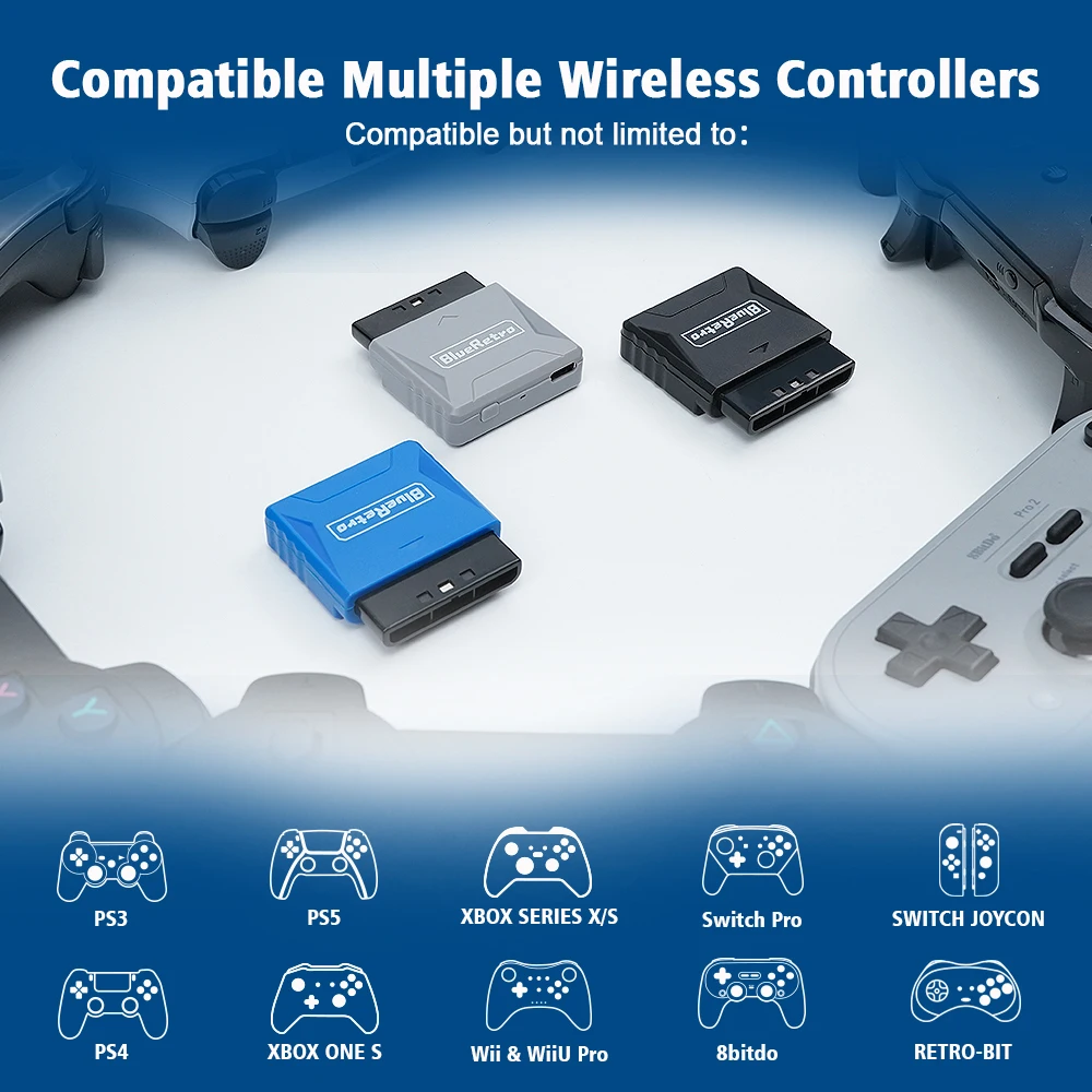 Mini Blueretro controller adapter for ps1 PS One PS2 Compatible with 8bitdo PS4 PS5 Xbox Series X Wireless Controller