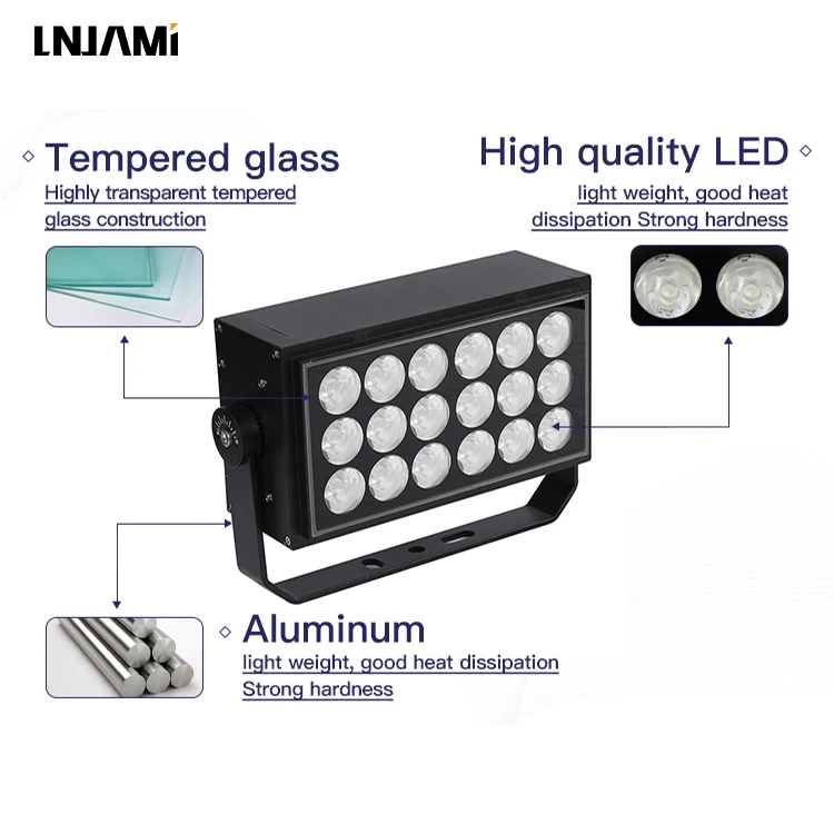 Наружный светодиодный прожектор LNJAMI IP65 36 Вт 54 Вт, квадратный DMX RGB для ландшафта, фасадный наружный прожектор