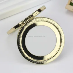 Wholesale promotion gift custom pattern round pocket fold cosmetic rose gold stainless steel metal makeup mirror