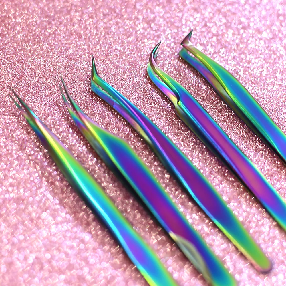 False Lashes Applicator Tweezers Custom Private Label Multicolor Eyelashes Tweezers Stainless Steel Lashes Tweezers Pincette