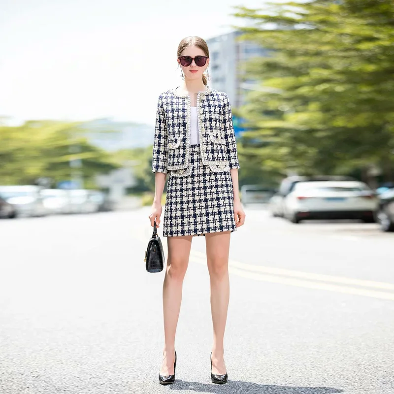 Black and white swallow gird Tweed blazer suit