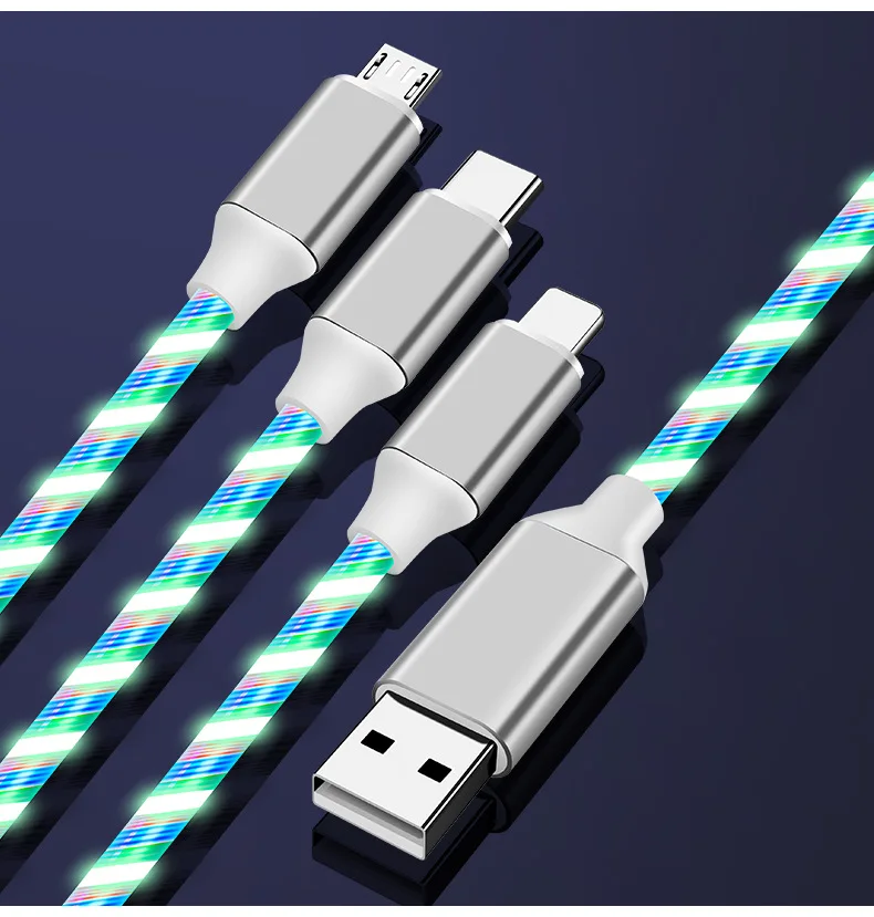multifunctional three-in-one first-class optical data cable USB fast charging one with three illuminated charging cable