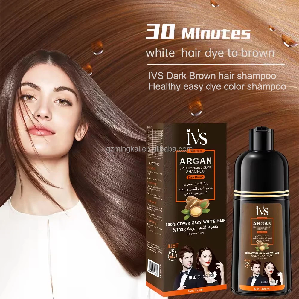 IVS Wholesale Long Lasting Darkening Dark Brown Color Permanent Natural Herbal Black Hair Dye Shampoo For Gray Hair