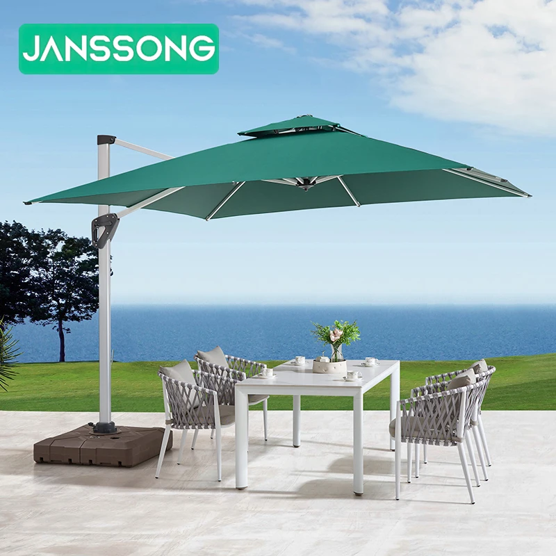 Modern Outdoor Patio Umbrella Parasol Plastic Base Beach Sun Umbrella Waterproof Double Canopy Outdoor Beach Umbrella Custom