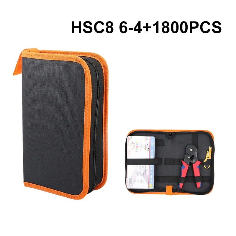HSC8 6-4A 1800pcs 20-8AWG 0.5-10mm Electrical insulation Assorted Copper Tubular crimping pliers Terminals kit Set bag