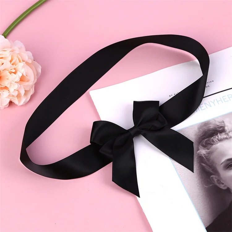 Custom Black Gift Wrapping Pre Tied Wholesale Stretch Decorative Satin Tie Packing Ribbon Bows