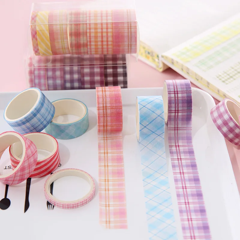 Plaid and paper tape set creative stationery diy plaid hand ledger hand stickers