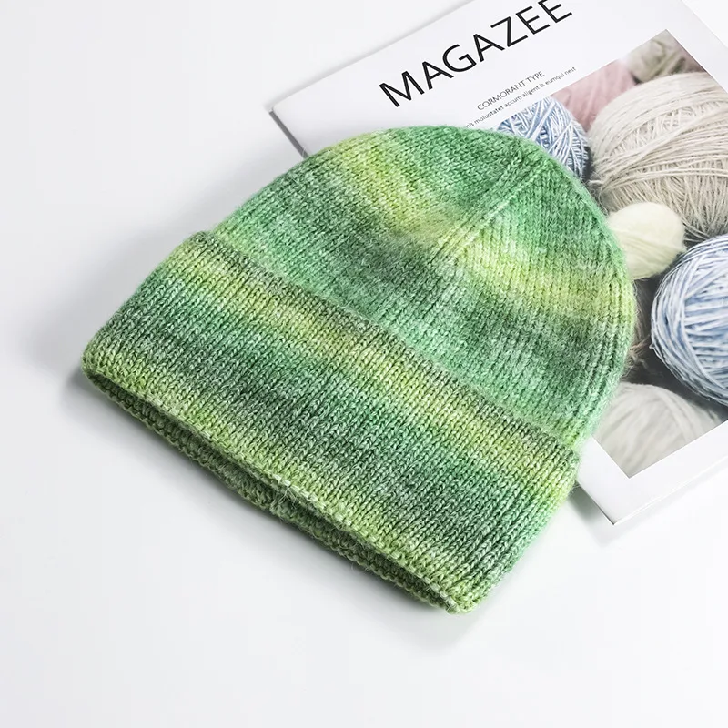 Gradient color knitting beanies, colorful beanies tie dye blank beanies with custom label tag