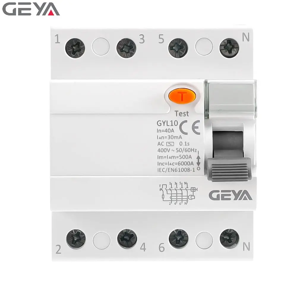 GEYA Wholesale GYL10 3 Phase + N Earth Leakage Residual Current Circuit Breaker Good Price ELCB 10mA 30mA 100mA 300mA 500mA