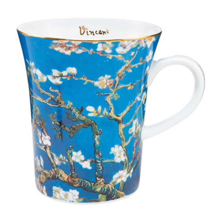 Colorful printed abstract Van Gogh western moder custom bone china coffee mug with logo