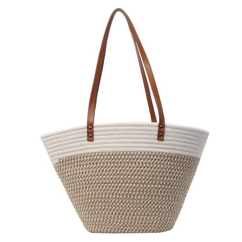 FS9272 Wholesale Vietnam Bamboo Bag Beach Handmade Woven Round Natural Straw Rattan Shoulder Bag for Women