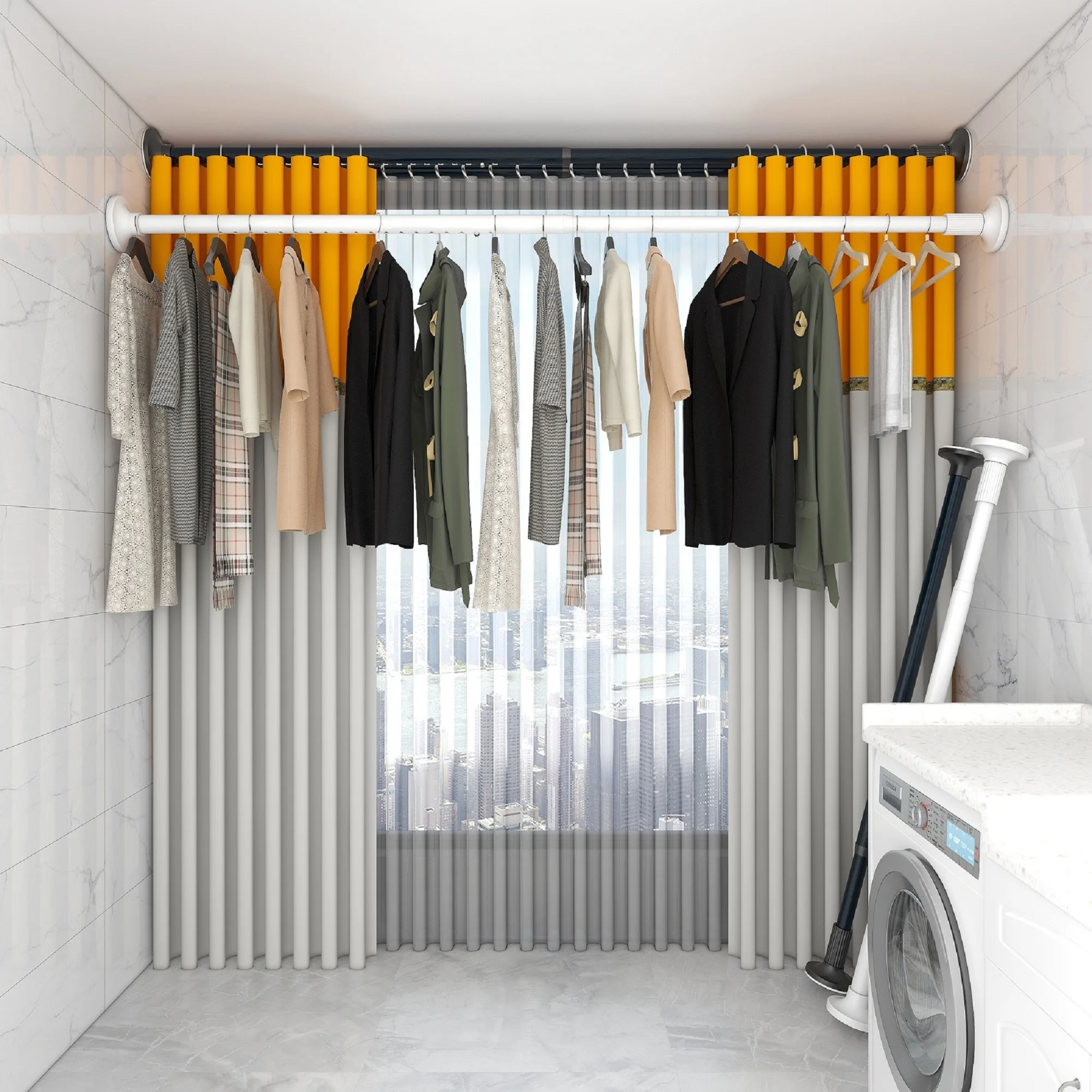 Made in China, 0.5-3.1m stainless steel retractable shower curtain rod, non perforated bedroom curtain rod