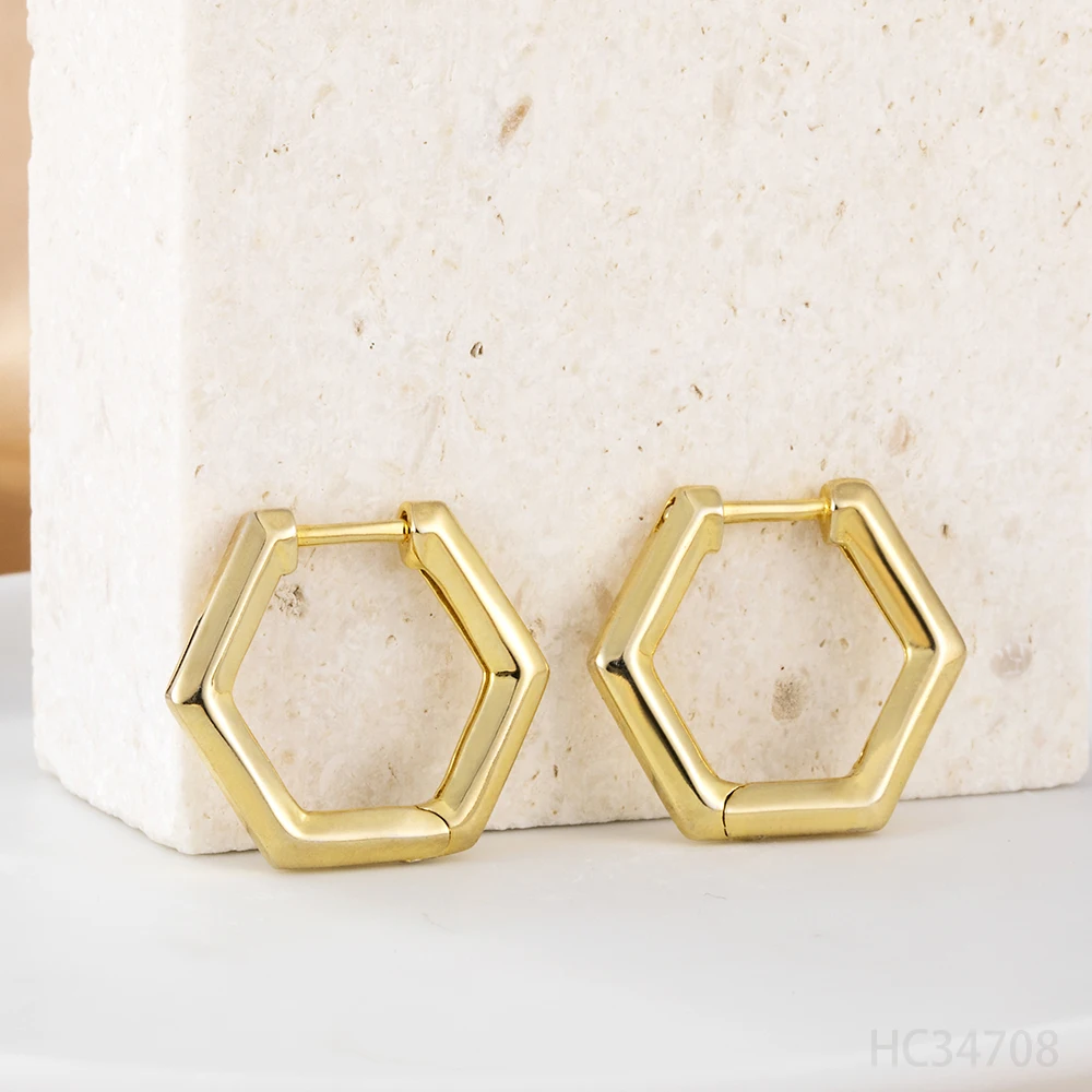 925 Sterling Silver Women Jewelry 14K 18K Gold Plated Vermeil Geometric Jewellery Huggies Hoop Earring