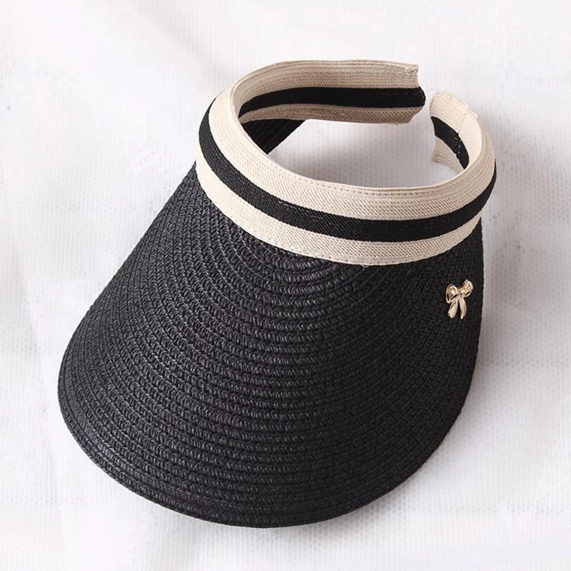Foldable Packale Korean Style golf side sun cap girls beach fishing caps women wide brim Straw Visor Sun Hat for family