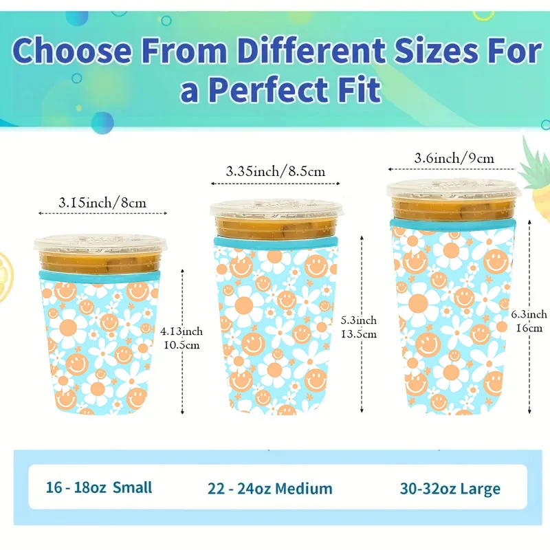 Free Sample Logo Print 16-32oz Neoprene Iced coffee sleeve Insulated coffee cup sleeve for Hot&Cold Drink