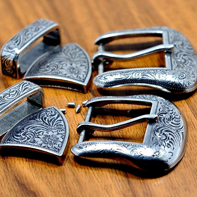 Sheridan tangcao Style Silver Plated belt buckle three piece silver plated belt buckle with vegetable tanned belt buckle