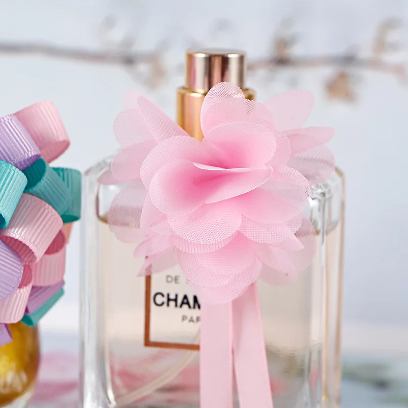 Custom Color Satin Ribbon Wine Bottle Bow Tie Perfume Ribbon Bow With Elastic Band for Gift Wrapping