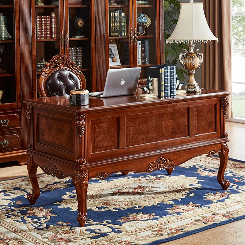 Factory outlet European Style wooden carved desk solid wood office boss desk for study room and hotel hall home office furniture