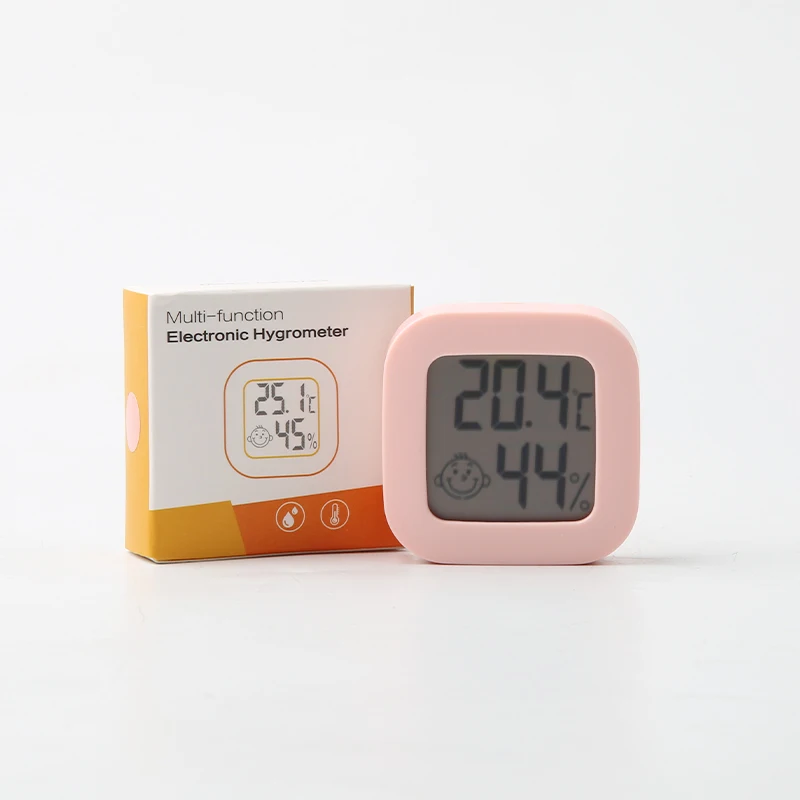 Electronic Digital Temperature and Humidity Meter Smiling Face Thermometer Car Mounted Refrigerator Indoor Pink