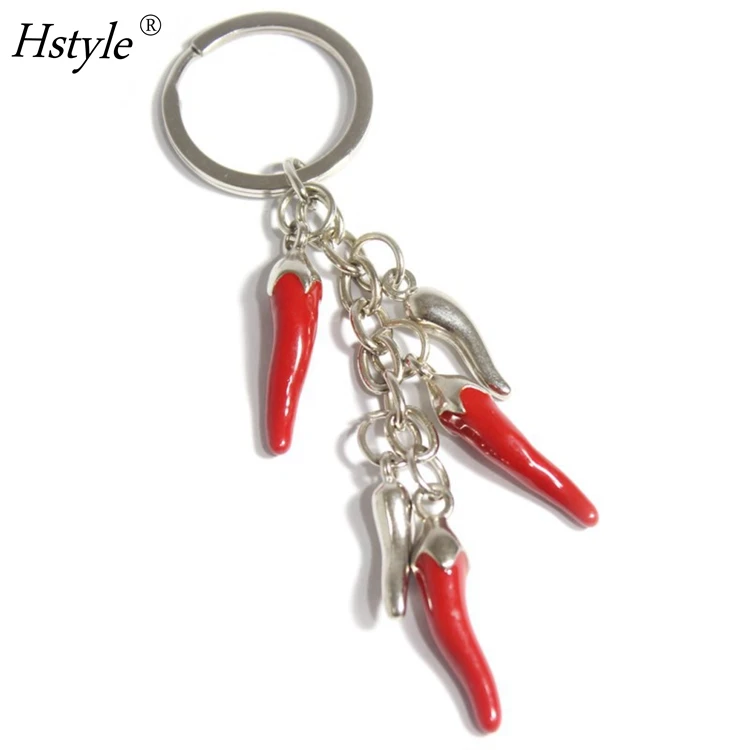 Red Horn with Silver Chain Keychain - Key Rings & Fobs Chili Pepper Charm for Rear View Mirror Handbag Pendant Decoration HS1595