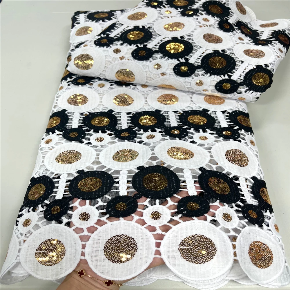 Good quality red and white guipure lace embroidery with stones 5 yards net lace big party