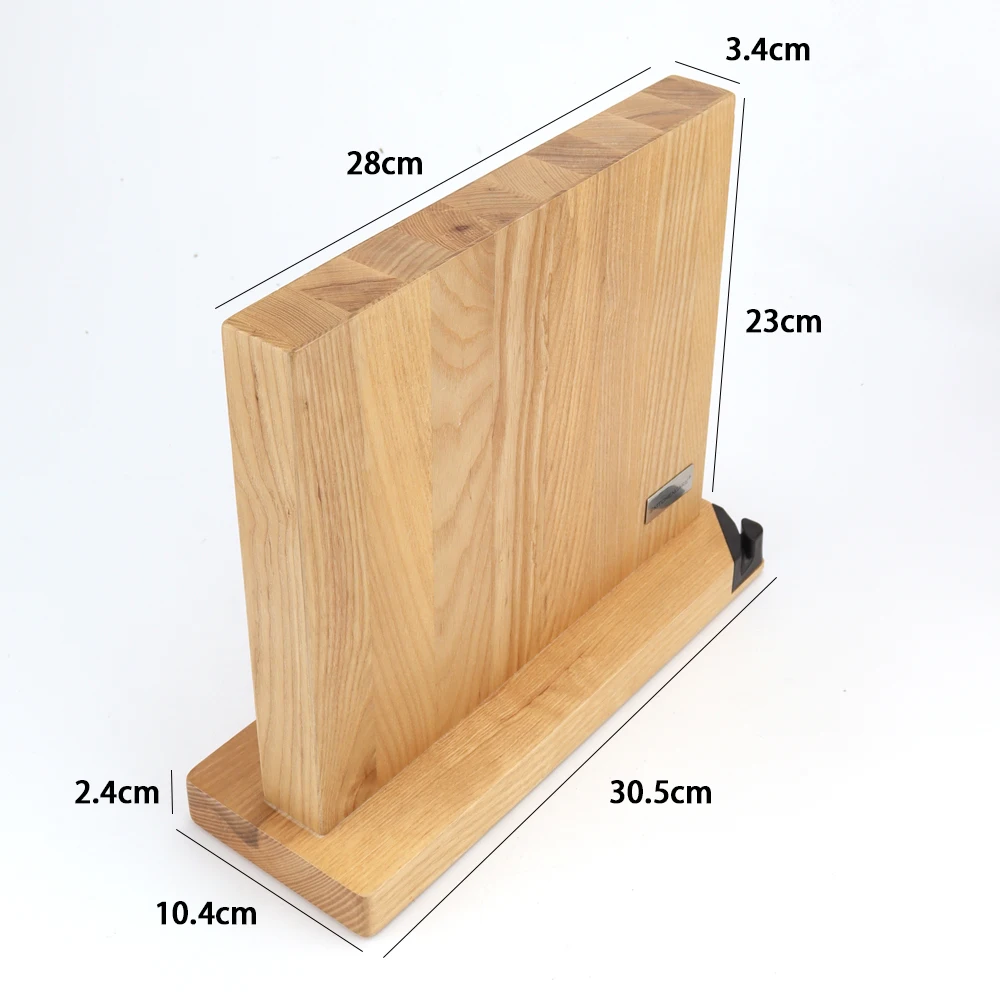 KITCHENCARE Wholesale Kitchen Knife Holder Ash Wood Magnetic Knife Block with Sharpener