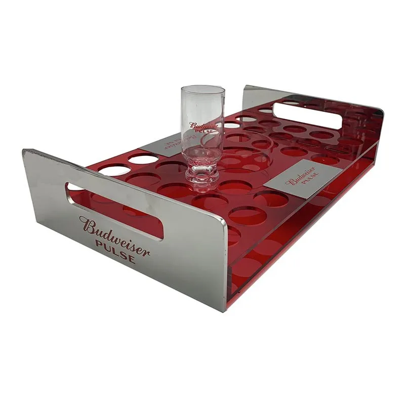 Custom Acrylic Bottle Service Tray Acrylic Shot Glasses Holder Acrylic Wine Glass Display Stand