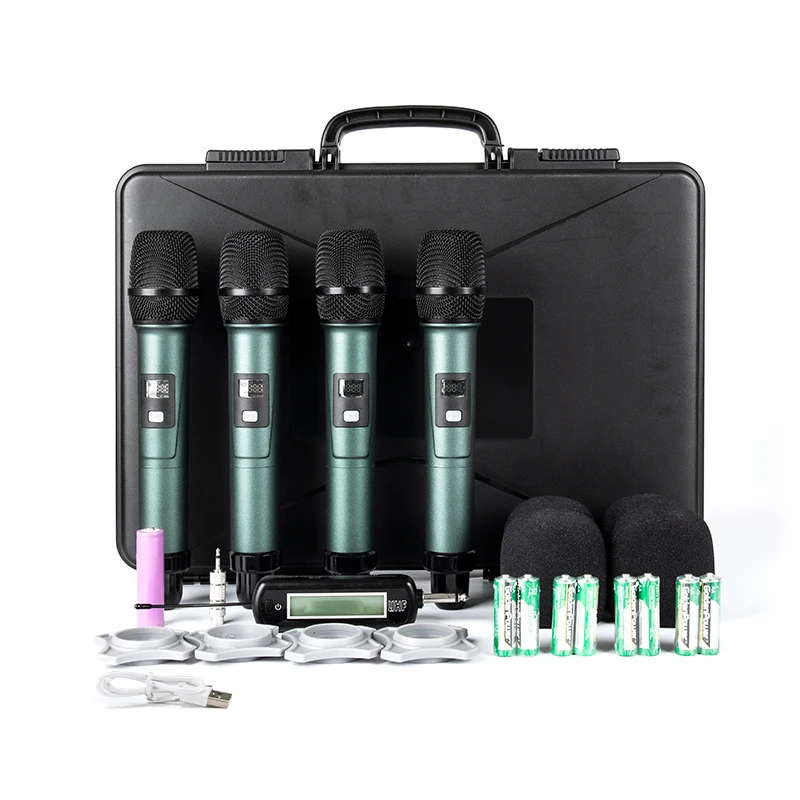 ANJIESI 2022 New Professional  4 channel UHF Universal wireless microphone with four handhelds headsets karaoke singing