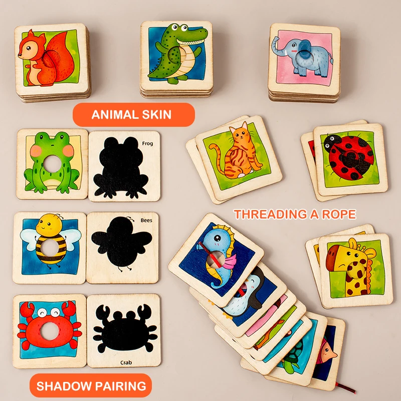 Early childhood education for children Animal shadows Cognitive Matching Puzzle Blocks Hand eye coordination training puzzle toy
