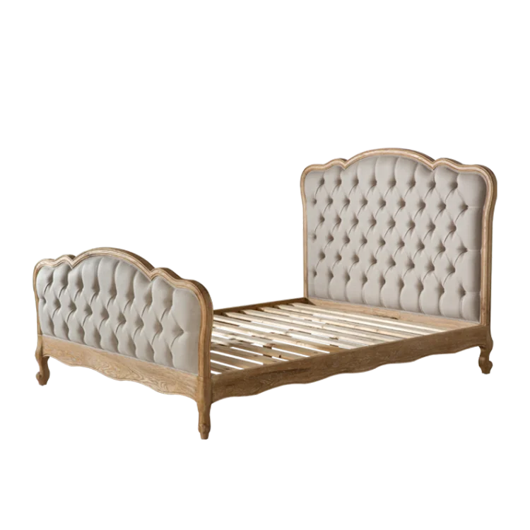 White washed queen king size modern tufted bed frame french bed
