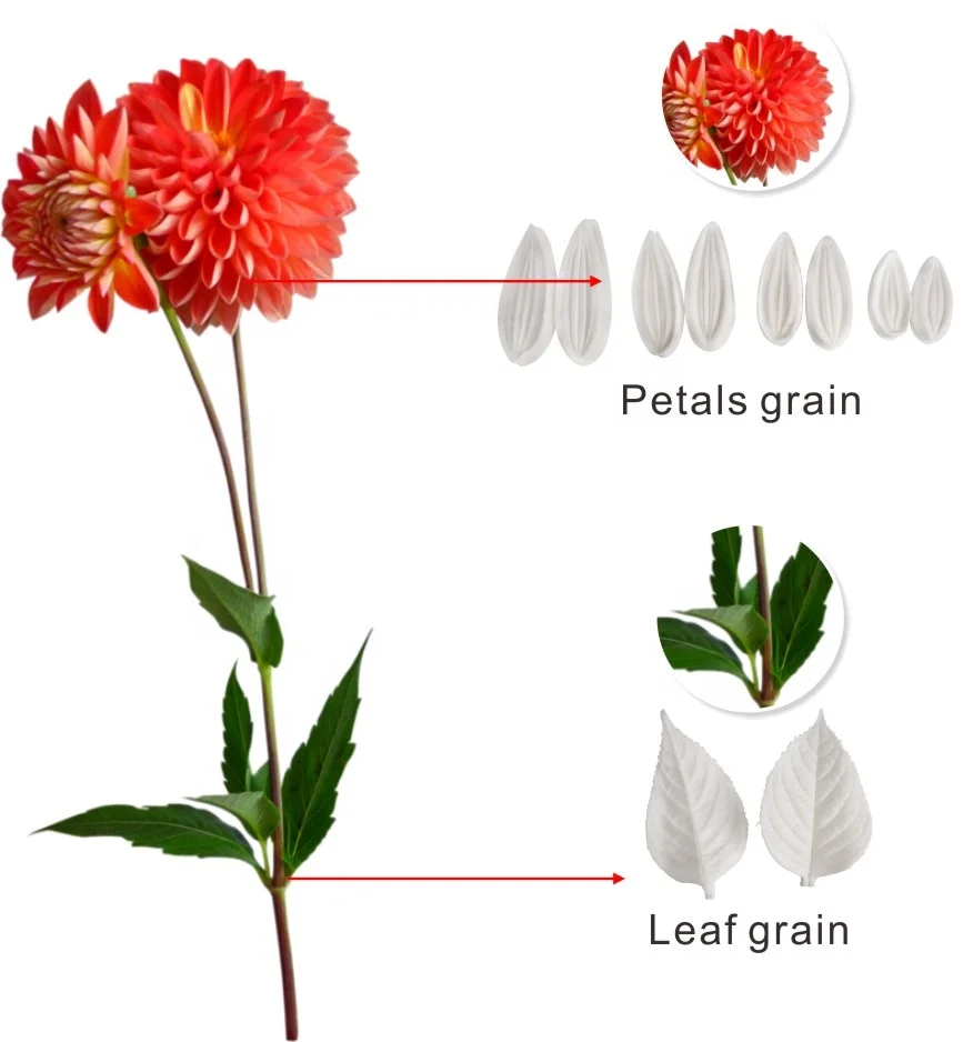 AK Sugarpaste Dahlia Leaf Petal Silicone Veining Molds Veiner Flower Making Tools Set for Decorating Cakes VM127&VM108